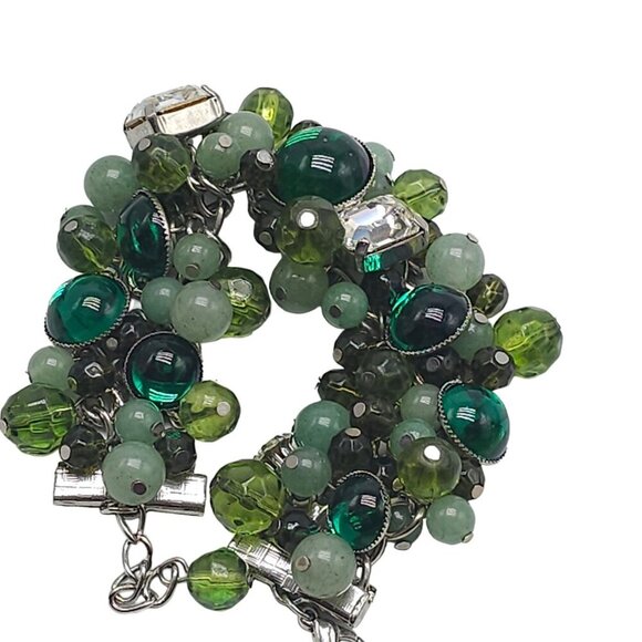 Green Faceted Beads Cluster Crystals Bangle Bracelet Cha Cha Vintage - Picture 5 of 6